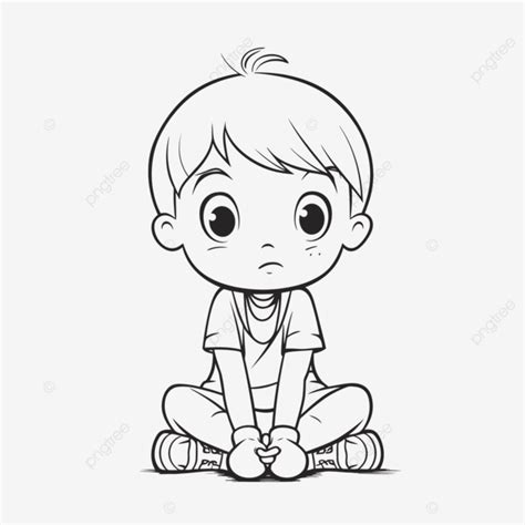 Cute Kid Sitting On The Floor Coloring Page Outline Sketch Drawing Vector, Person Sitting ...