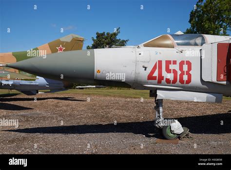 A Mikoyan-Gurevich MiG-23ML “Flogger" interceptor aircraft on display at the Newark Air Museum ...