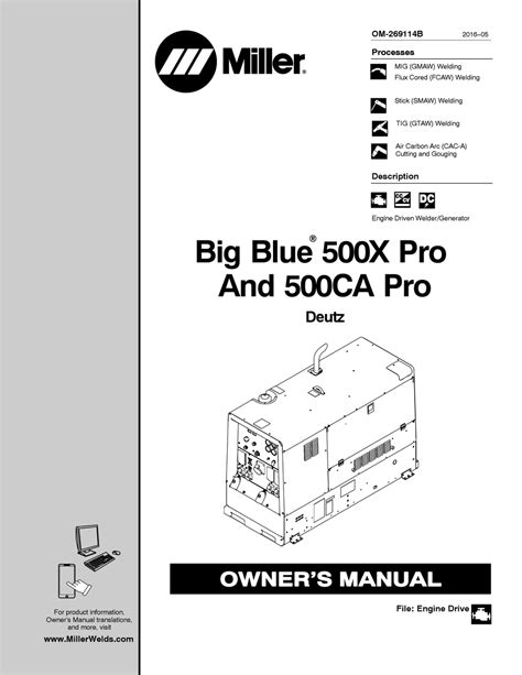 MILLER BIG BLUE 500X PRO OWNER'S MANUAL Pdf Download | ManualsLib