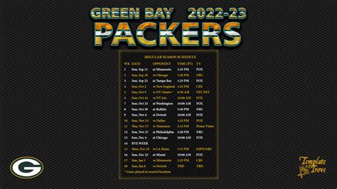 2022-2023 Green Bay Packers Wallpaper Schedule