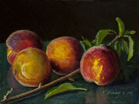 Wang Fine Art: peaches, original oil painting daily painting a painting a day still life ...