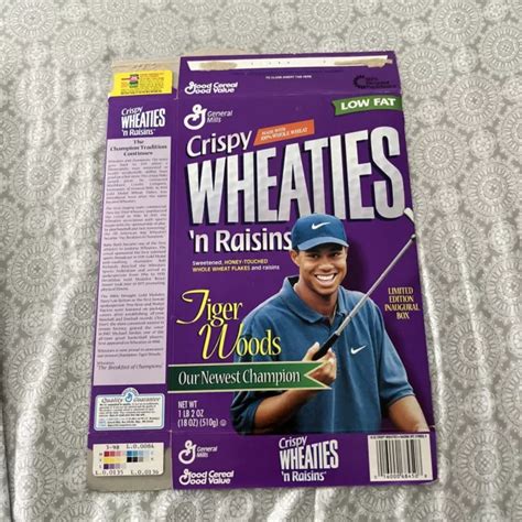 CRISPY WHEATIES N Raisins Cereal Box 18 oz. Tiger Woods Inaugural $4.00 - PicClick