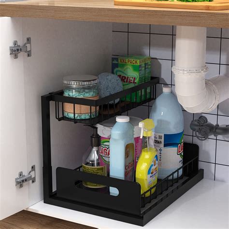 Under Sink Organizer, Bukfen Pull Out Cabinet Organizer 2-Tier Slide ...