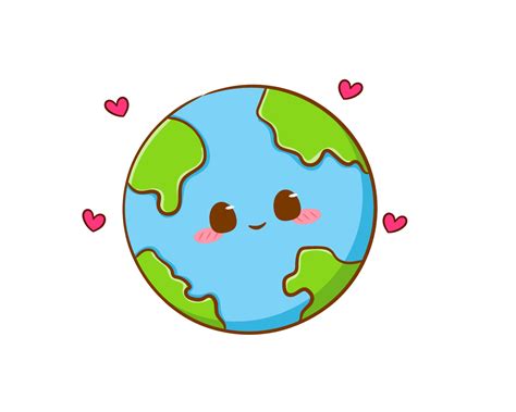 Cute adorable earth cartoon character. Hand drawn kawaii earth. Isolated white background ...