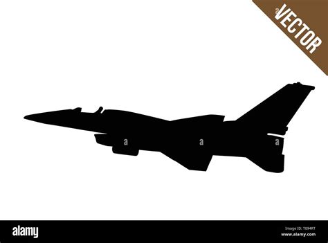 Fighter jet (F-16) silhouette on white background, vector illustration ...