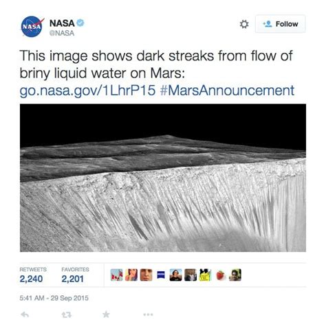 NASA announce they have discovered water on Mars.