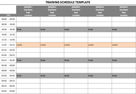 Training Schedule Template » The Spreadsheet Page