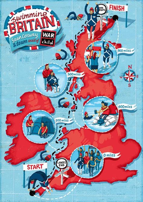 an illustrated map shows the location of britain's major cities and its locations in red