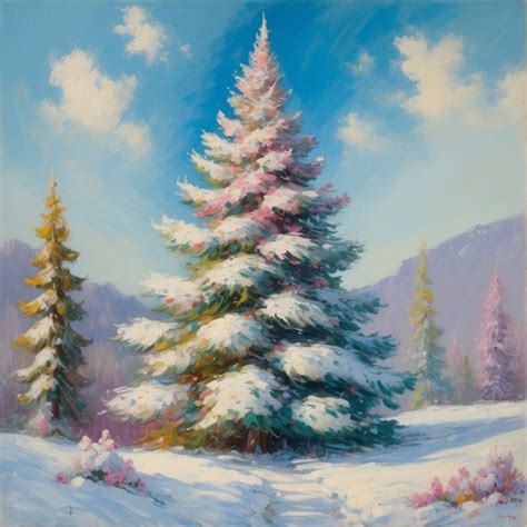 Snowy Christmas Tree Art Print Free Stock Photo - Public Domain Pictures