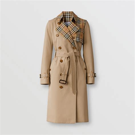 Vintage Check Panel Cotton Gabardine Trench Coat in Honey - Women ...