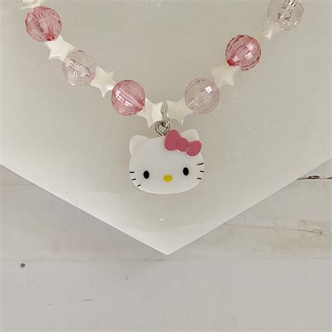 Vintage Retro Sanrio Hello Kitty Mother of Pearl Star Pink Beaded Necklace – WinterLemon