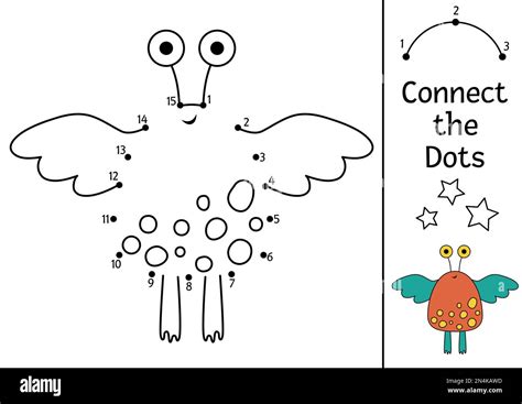 Vector space dot-to-dot and color activity with cute alien. Astronomy connect the dots game for ...