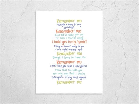 Remember Me Lyrics Print Remember Me Pixar Coco Coco | Etsy