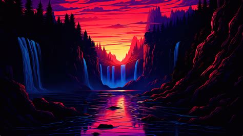 Sunset Waterfall Scenery 4K #2241n Wallpaper iPhone Phone