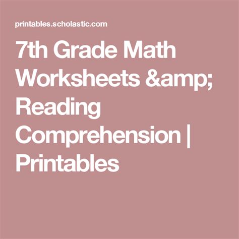 7th Grade Math Worksheets & Reading Comprehension | Printables | Teaching reading comprehension ...