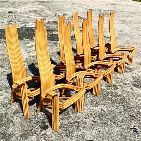 Vintage Modernist High Back Rattan Dining Chairs, Set of 10 For Sale at ...