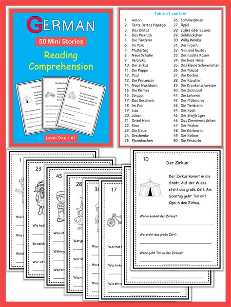 German Reading Comprehension 50 Mini Stories | Reading comprehension ...