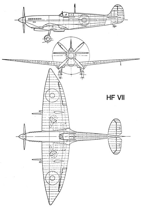 Supermarine Spitfire Blueprint - Download free blueprint for 3D ...