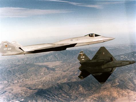 Both Northrup YF-23's in flight. They were stealthier and faster than ...