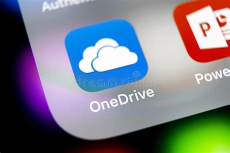 Microsoft OneDrive Application Icon on Apple IPhone X Screen Close-up. Microsoft Onedrive App ...