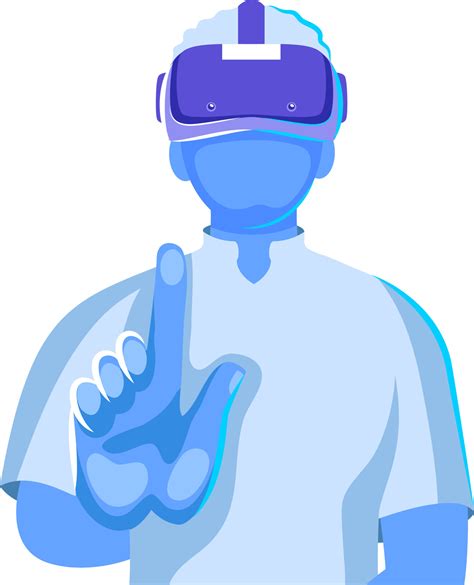 Blue Illustration Of Finger Touch Man Wearing VR Glasses Against White Background. 24182428 ...