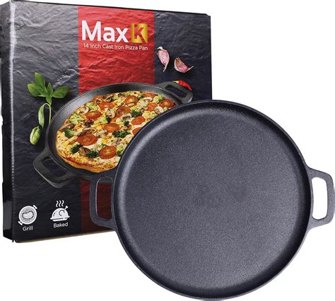 Amazon.com: Max K 14-Inch Pizza Pan with Handles - Preseasoned Cast ...