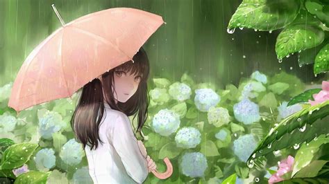 Desktop Wallpaper Cute Anime Girl, Rain, Umbrella, Hd Image, Picture ...