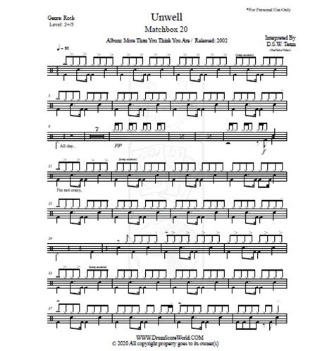 Matchbox 20 - Unwell - Drum Score,Drum Sheet,Drum Note,Drum ...