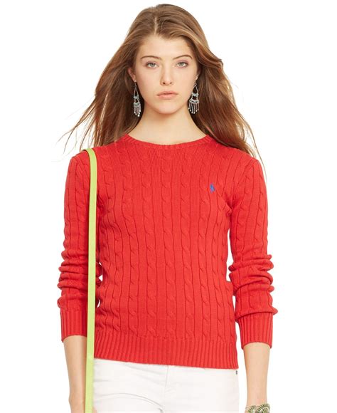 Lyst - Polo Ralph Lauren Crew-Neck Cable-Knit Sweater in Red