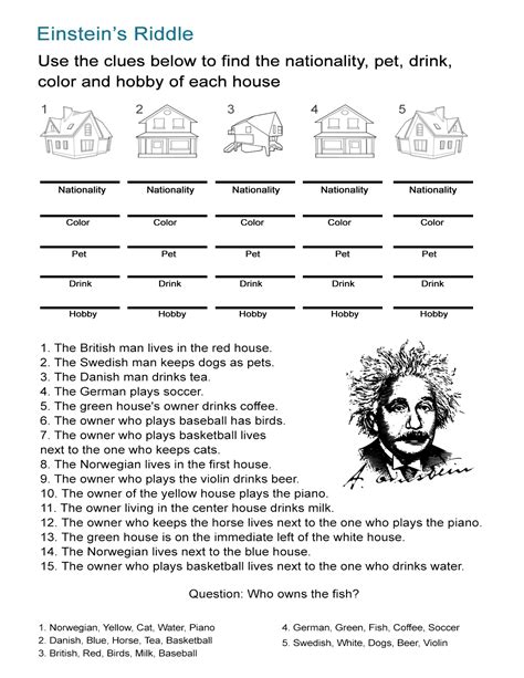 Einstein's Riddle: Detective-Style Logic Activity - ALL ESL