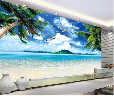 Morden style Custom 3d mural wallpaper beach tree 3d wall murals ...