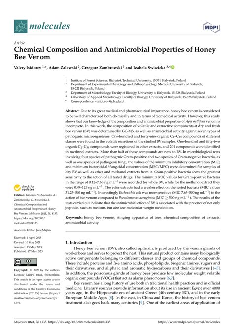 (PDF) Chemical Composition and Antimicrobial Properties of Honey Bee Venom