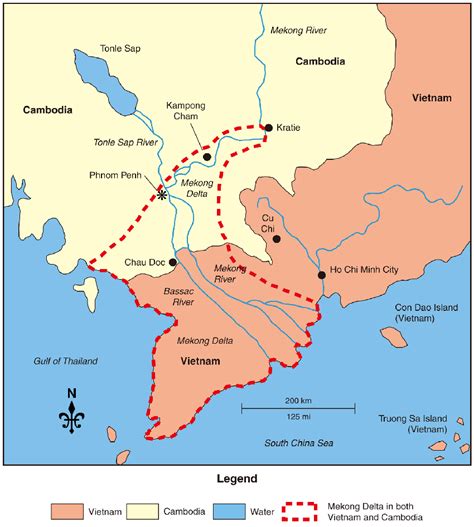 Borders of the Mekong Delta in Vietnam and Cambodia. Map created by Mic ...