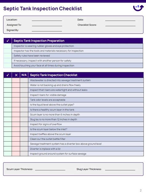 Septic Tank Inspection Checklist | Xenia Templates