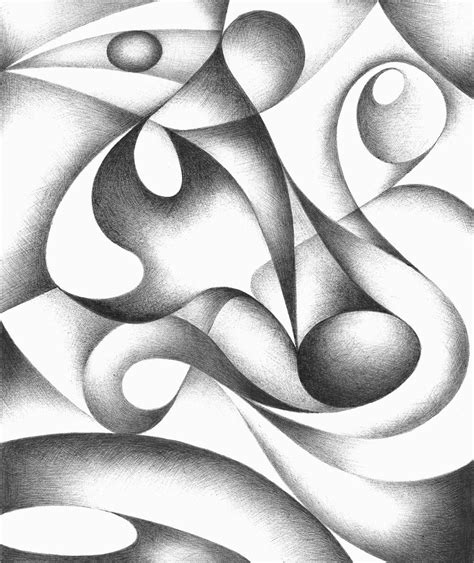 Original abstract drawing, black and white geometric freehand pen drawing, contemporary art ...