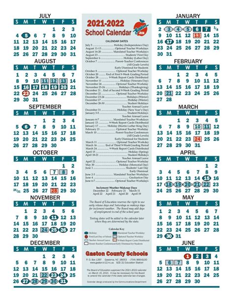 Gaston County Schools Calendar Holidays 2021-2022