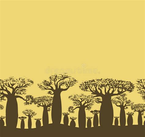 Vector Decorative Seamless Border of Sketch Hand Drawing Baobab Stock Vector - Illustration of ...