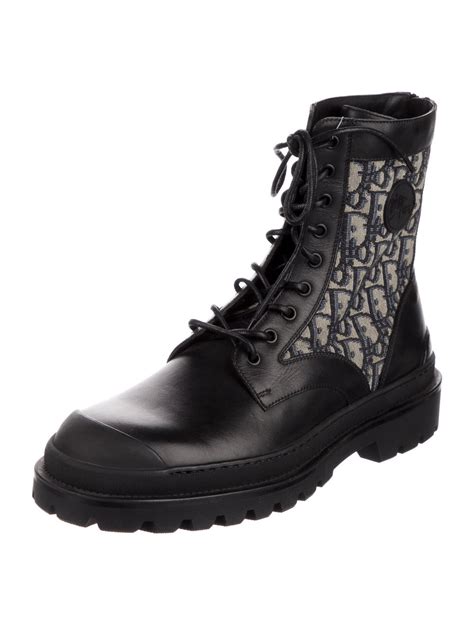 DIOR MEN Oblique Jacquard Leather Combat Boots w/ Tags - Black Boots, Shoes - DIORM21940 | The ...