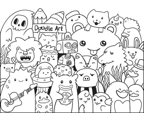 Premium Vector | Doodle art chibi monster and animals