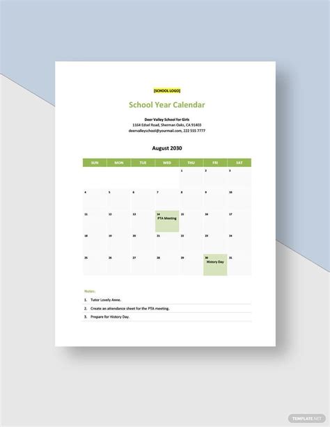 School Year Calendar Template Word - Printable Online