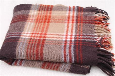 vintage Faribo plaid blanket, russet orange, tan, brown - cozy throw for fall