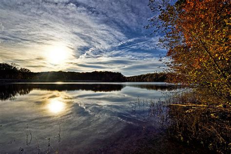 Burke Lake Park - Fall Sunset Photograph by Brendan Reals