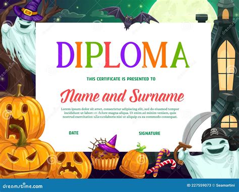 Halloween Kids Education Diploma or Certificate Stock Vector ...