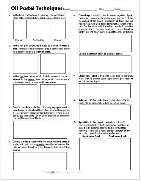 Oil Pastel Techniques Worksheet - Create Art with ME