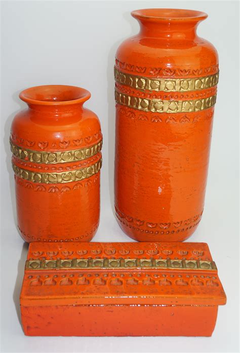 Ceramic Vase by Aldo Londi Bitossi, Orange/Gold Trim, Mid-Century, Italy, C 1960 For Sale at ...