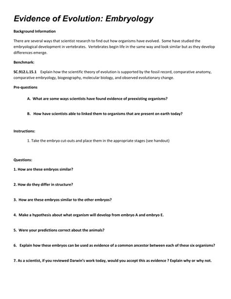 Evidence of Evolution: Embryology