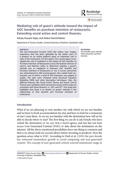 (PDF) Mediating role of guest’s attitude toward the impact of UGC benefits on purchase intention ...