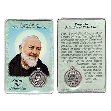 Saint St St. Pio Padre Pio Prayer Card Holy Card Cards Patronage Patron Pain Healing Sick with ...