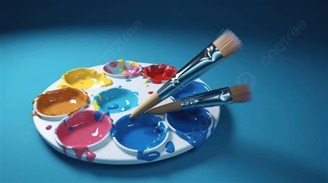 Palette And Paintbrush In A 3d Render Against A Blue Background, Art Palette, Paint Palette, Art ...