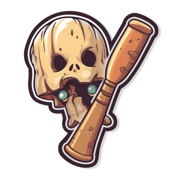 Wooden Stick With A Skull And Bat Clipart Vector, Sticker Design With ...